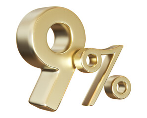 9 Percent Off Sale Golden Number Discount 3D Render