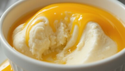 Creamy Vanilla Ice Cream Dessert Topped with Delicious Mango Sauce