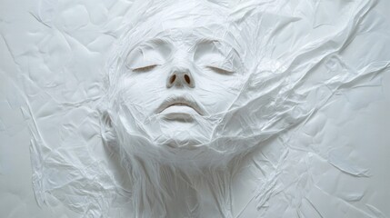 Serene White Face Mask Abstract Sculpture