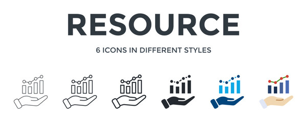 Resource  Icon In Different Style Vector Illustration. Designed In Thin Line, Regular Line, Bold Line, Glyph, Color Fill, And Flat Style Can Be Used For Web