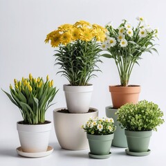  Cement pots with plants and daisies