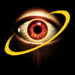 A red eye with a yellow ring around it