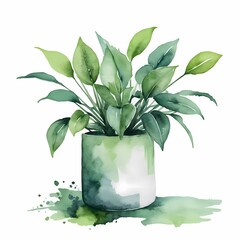  Cement pots with plants watercolor painting