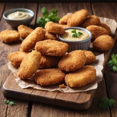 Fried chicken nuggets with mayonnaise