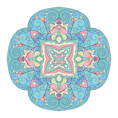 Colorful zentangle mandala. Vibrant Spiritual background with Moroccan, Islamic, Arabic, Indian, and Ottoman Influences. 