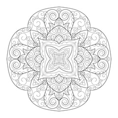 Spiritual Mandala Ornament in Zentangle Style – Black and White Mehendi Coloring Page