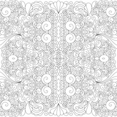 Vector Black and White Mandala Pattern. Vibrant Spiritual Lace Tattoo with Islamic, Arabic, Indian, and Ottoman Influences. Zentangle inspired image to color.