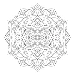 Spiritual Mandala Ornament in Zentangle Style – Black and White Mehendi Coloring Page