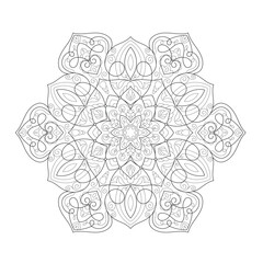 Spiritual Mandala Ornament in Zentangle Style – Black and White Mehendi Coloring Page