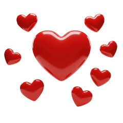 Glossy red hearts in 3D render, symbolizing love and romance with a minimalist design for Valentine's Day