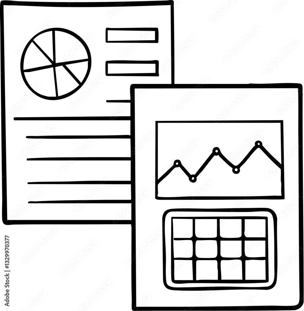 Poster two documents featuring graphs and data visualizations, representing business reports or analytics.