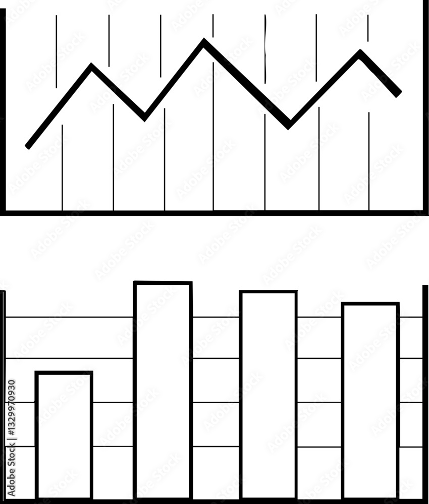Poster a simple line and bar graph illustrating data trends and comparisons.