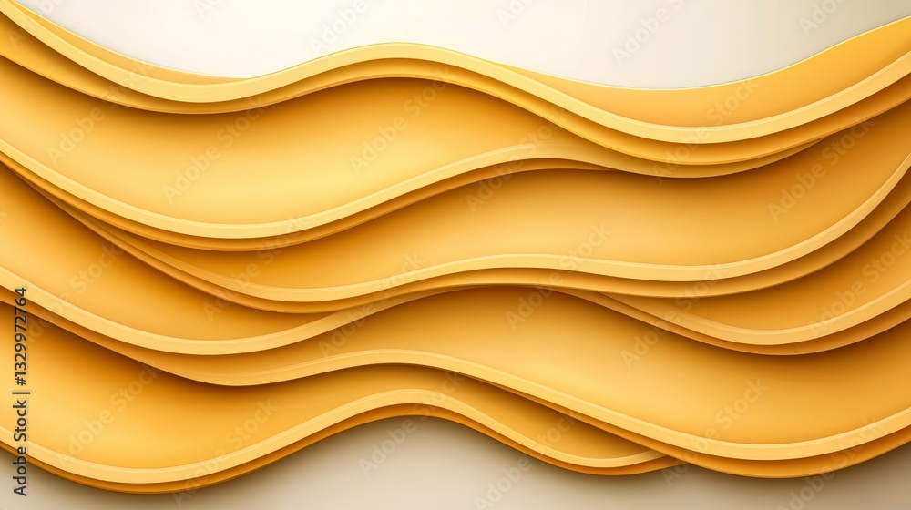Poster long, curvy line of gold with a white background. the line appears to be a wave, and it is the main 