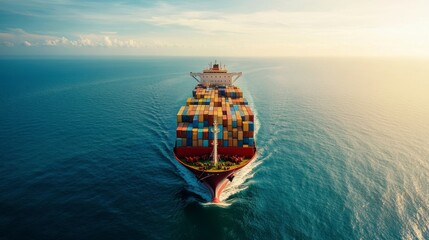Container Ship Sailing on Calm Ocean Waters