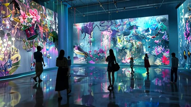 Kunstinstallation mit interaktiven Lichtprojektionen in einer Ausstellung