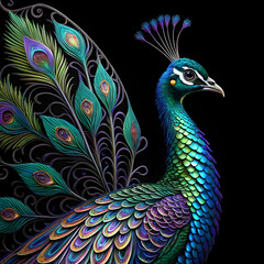 Fototapeta premium multicolor metal peacock with original feathers on