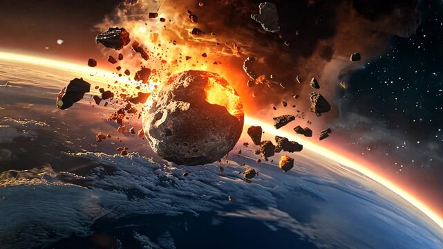 Meteoriteneinschlag auf der Erdoberfl&auml;che mit zerst&ouml;rerischer Kraft