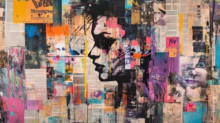 Fototapeta premium Vibrant Collage Portrait of a Woman