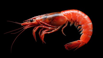 Red boiled shrimp/tiger prawn on a black background. Clipping path, no shadow. 