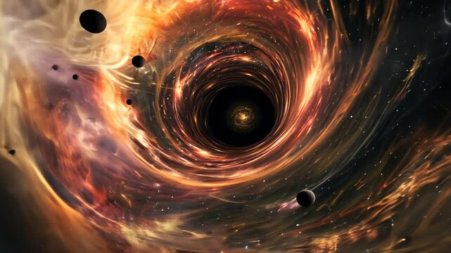 Schwarzes Loch mit leuchtender Akkretionsscheibe und Raumverzerrungen