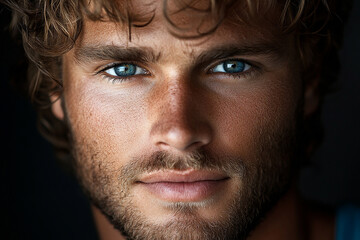 Man portrait close up, handsome male portrait close up