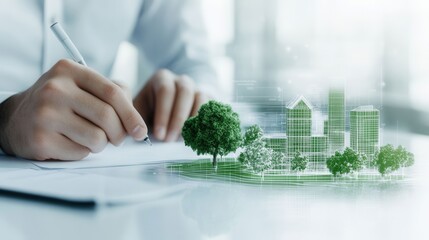 Architect Designing Sustainable Housing Concept with Green Elements