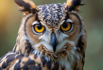 Obraz premium Close-up of a majestic owl with striking yellow eyes and intricate feathers