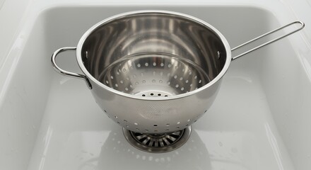 Stainless Steel Colander in Sink Clean Kitchen Utensil Draining Preparing