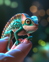 Fototapeta premium chameleon on a green background