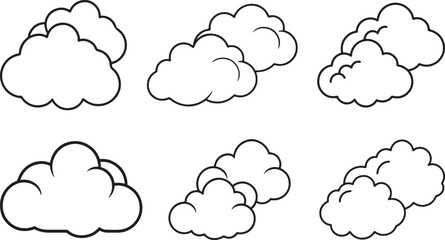 set of cloud line art, black outline, vector and illustration, coloring book page line art drawing
