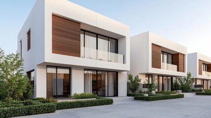 Fototapeta premium Modern apartment complex with minimalistic facade and clean structure, Property Investment, Minimalist rental market