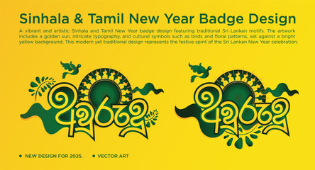 Traditional Sinhala and Tamil New Year Badge Design with Cultural Elements
