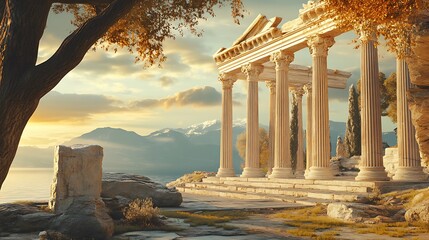 Obraz premium Sun kissed Greek sanctuary standing proud in a scenic valley image