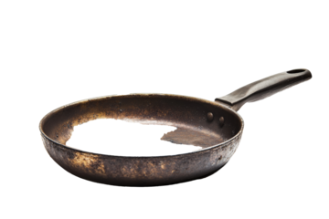 a frying pan with a wooden handle Cutout and isolated and transparent background image
