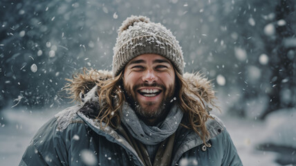 Fototapeta premium Man Smiling in the Snow