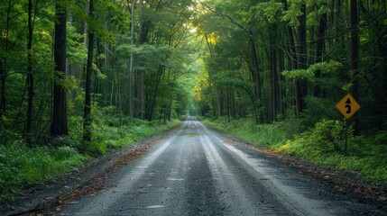 Obraz premium Serene Forest Road: A Tranquil Journey Through Lush Greenery