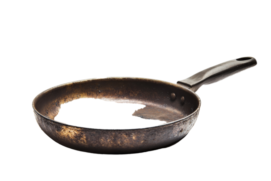 a frying pan with a wooden handle Cutout and isolated and transparent background image