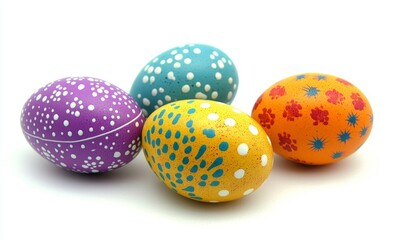 Obraz premium Vibrant, handcrafted Easter eggs in various colors are set against a plain white background
