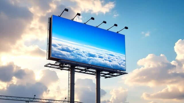 Large billboard advertising of cloud and blue sky in dat light background green screen time lapse. Mock up concept 4k Video. generated with AI