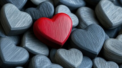 Single red heart among many grey hearts. (1)