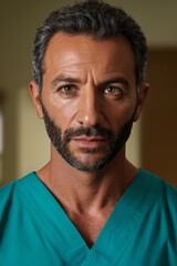 Obraz premium arafed man in scrubs and a green shirt looking at the camera