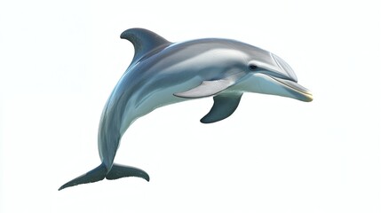 Playful Dolphin Leaping Joyfully Mid Air Showcasing Sleek Physique isolated on White Background. Swimming in clear waters, showcasing natural beauty of marine wildlife in a stunning underwater scene.