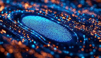 Digital fingerprint scan with glowing data flow