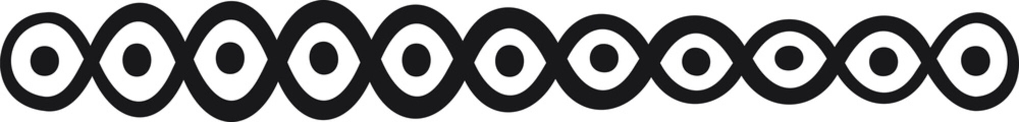 Linear border with dots inside a wavy line. Vector illustration made with circles and dots creating a horizontal border