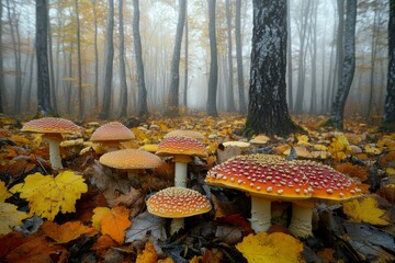 An autumn forest during mushroom season.