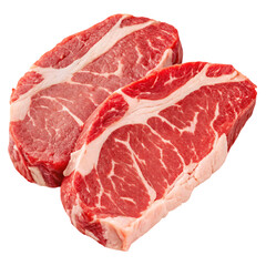 Two raw beef steaks, ready for grilling.