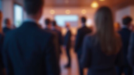 A business meeting takes place in an informal setting with blurred background details