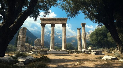 Fototapeta premium Ancient Greek Parthenon standing tall beneath a bright blue sky image