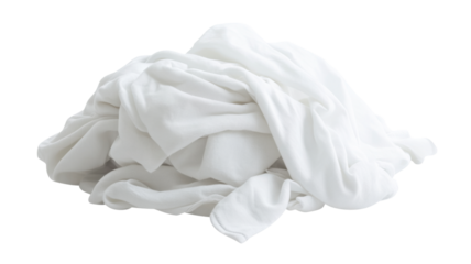 Pile of white clothes forming an abstract shape on transparent background