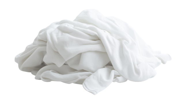 Pile of white clothes forming an abstract shape on transparent background